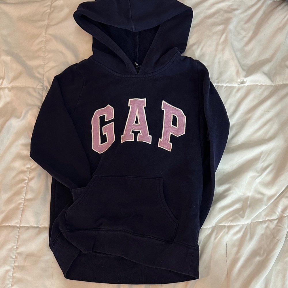 GAP Kids Dark Blue Hoodie with Pink Logo